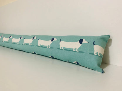 Dachshund Blue Print Heavy Draught Excluder, Sausage Dog Decor