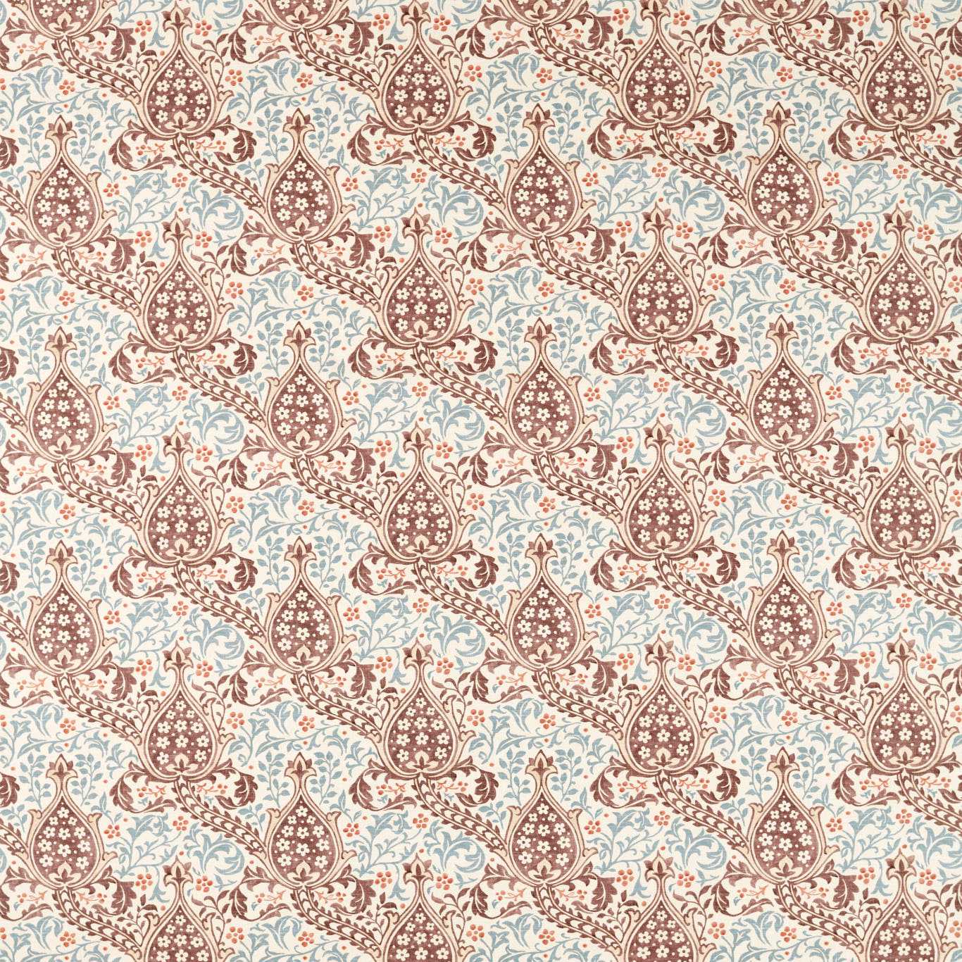 Morris Persian Tulip Umber/Mineral Blue Fabric By The Metre
