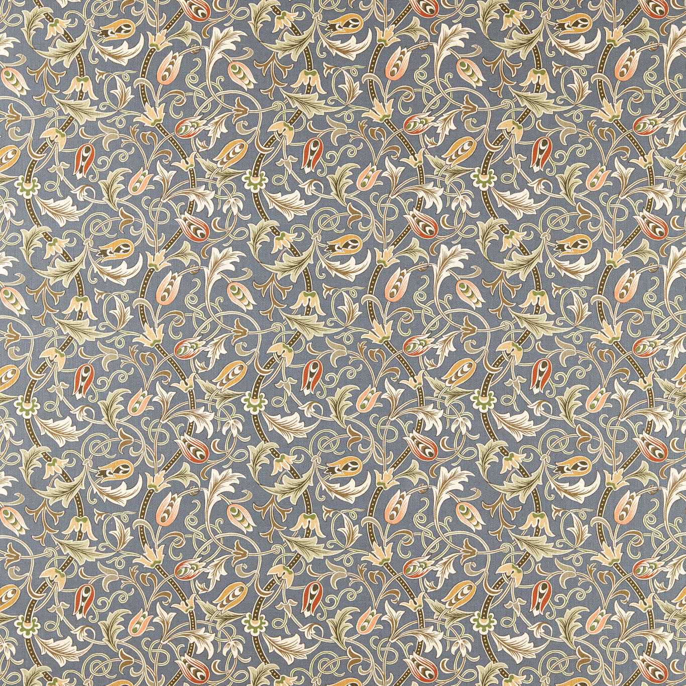 Morris Scrolling Tulip Slate/Apricot Fabric By The Metre