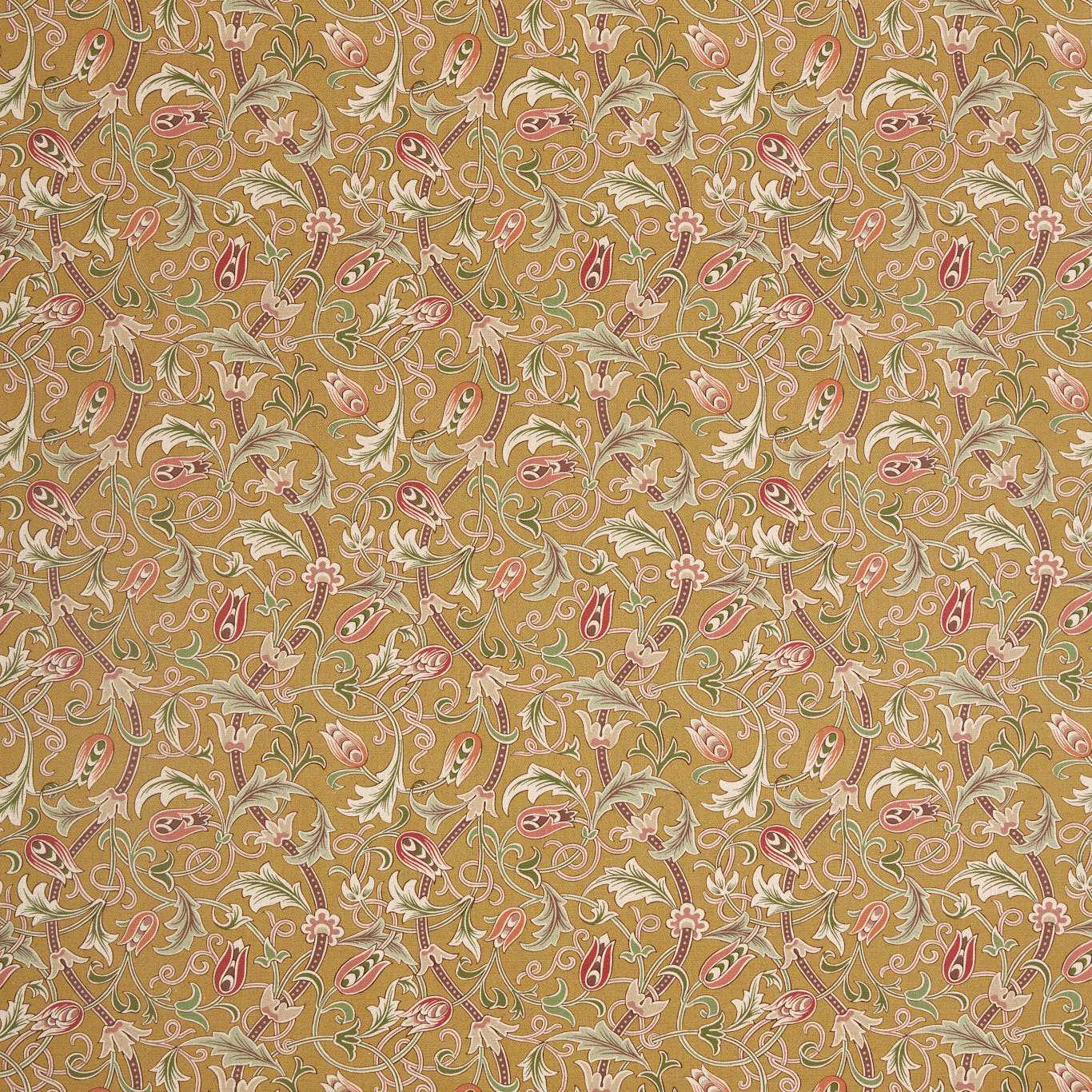 Morris Scrolling Tulip Gold Fabric By The Metre