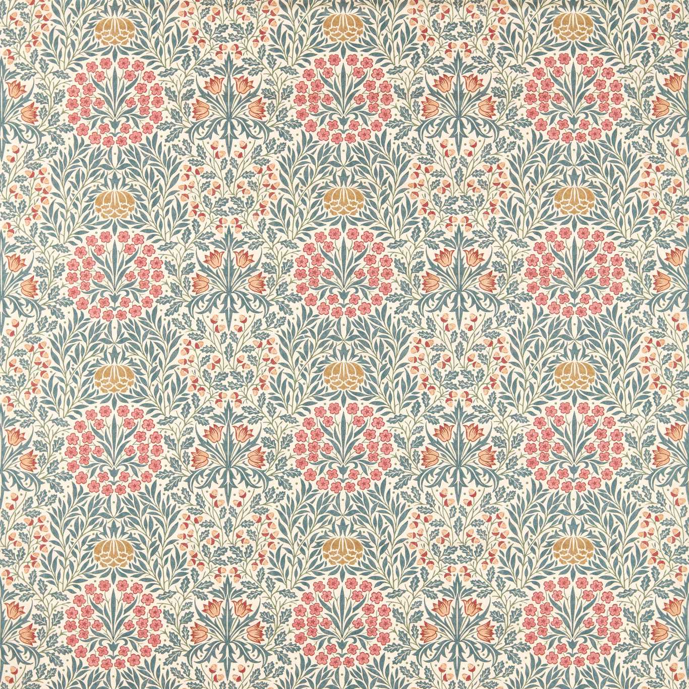 Morris Daisy & Oak Madder/Teal Fabric By The Metre