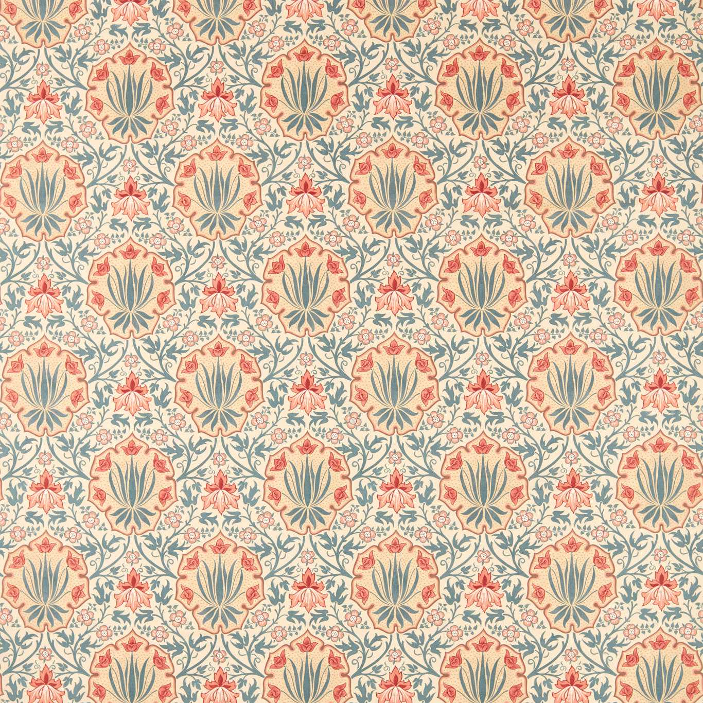 Morris Iris & Rose Indigo/Crimson Fabric By The Metre
