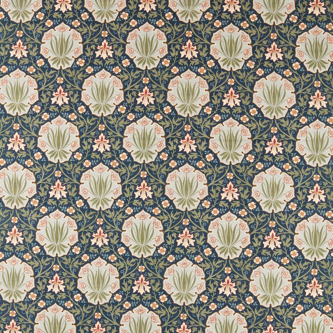 Morris Iris & Rose Indigo/Thyme Fabric By The Metre