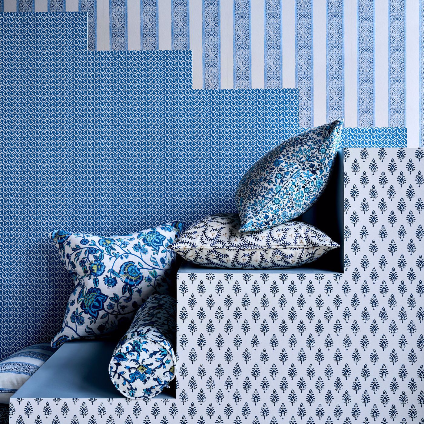 Clarke & Clarke Gamthi Cobalt Fabric by the Metre
