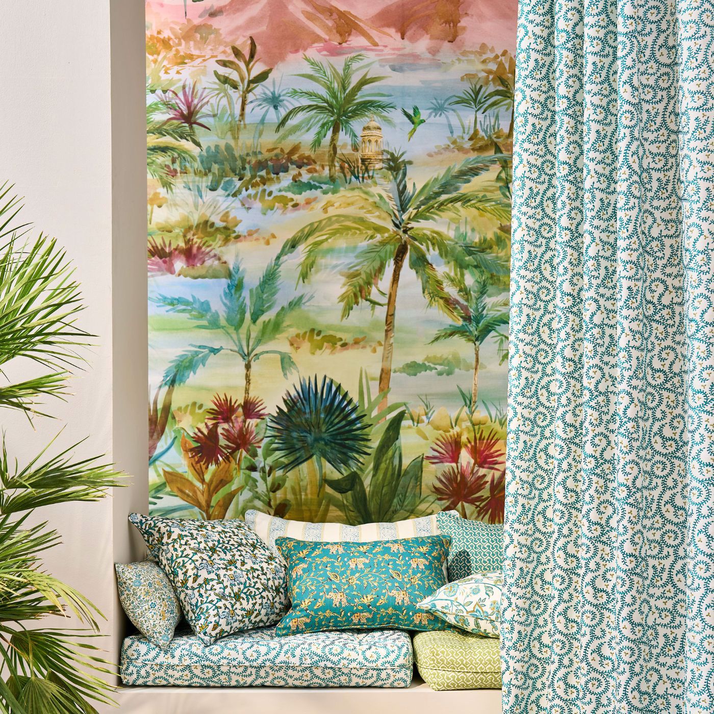 Clarke & Clarke Gamthi Teal Fabric by the Metre