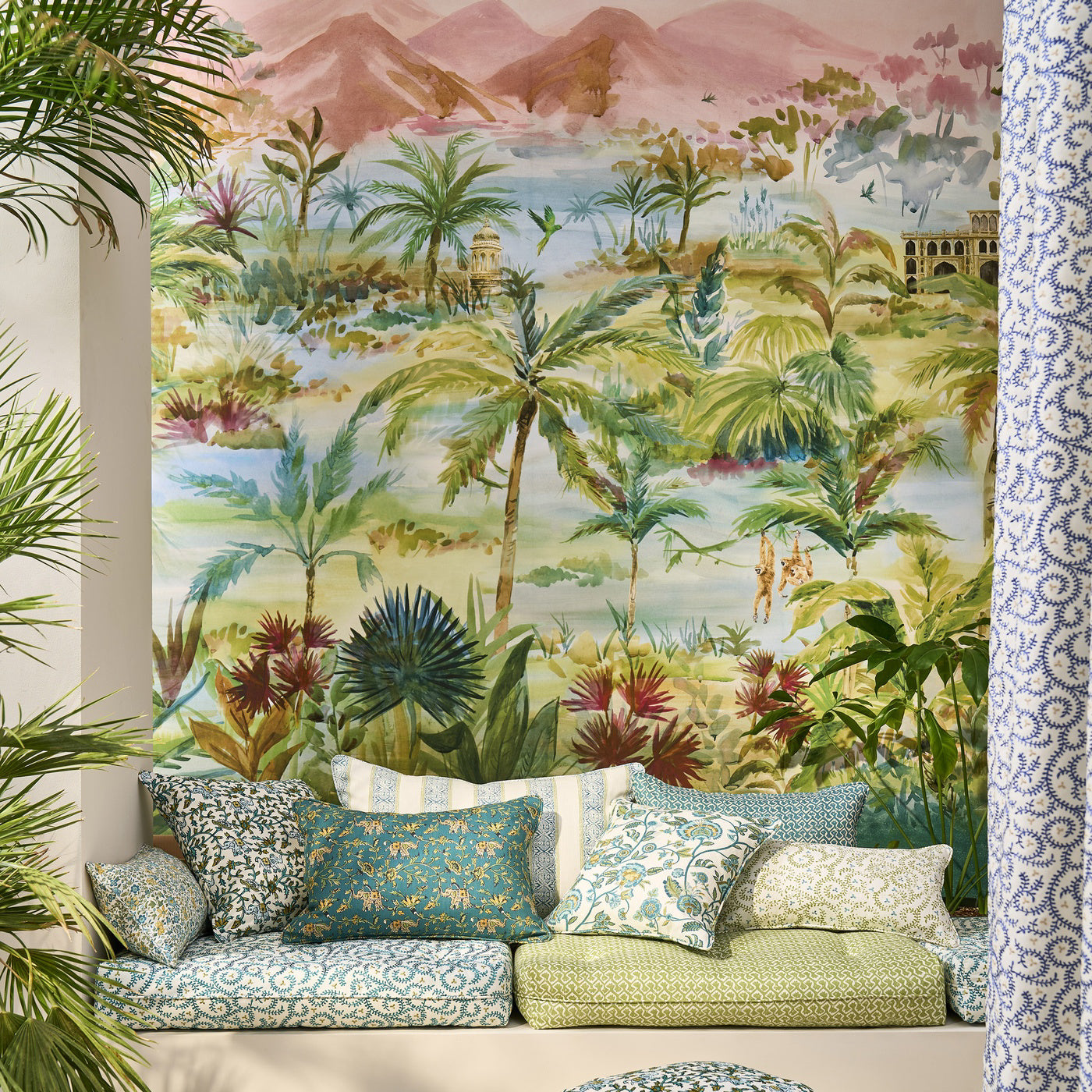Clarke & Clarke Barmeri Sage/blush Fabric by the Metre