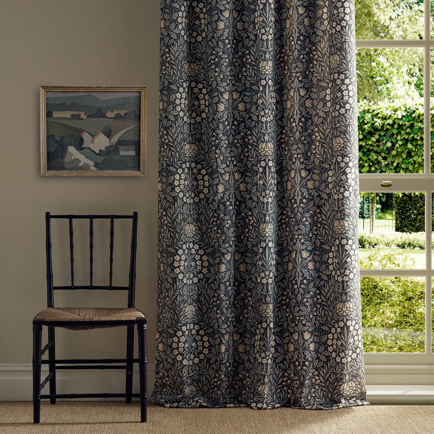 Morris Daisy & Oak Ink/Graphite Fabric By The Metre