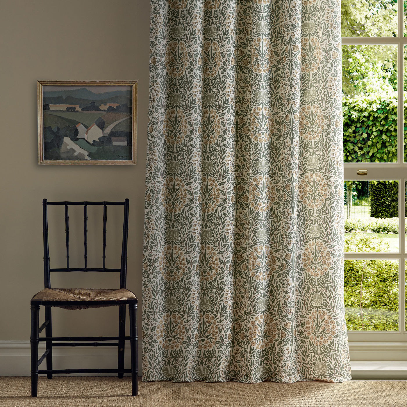 Morris Daisy & Oak Thyme/Weld Roman Blind