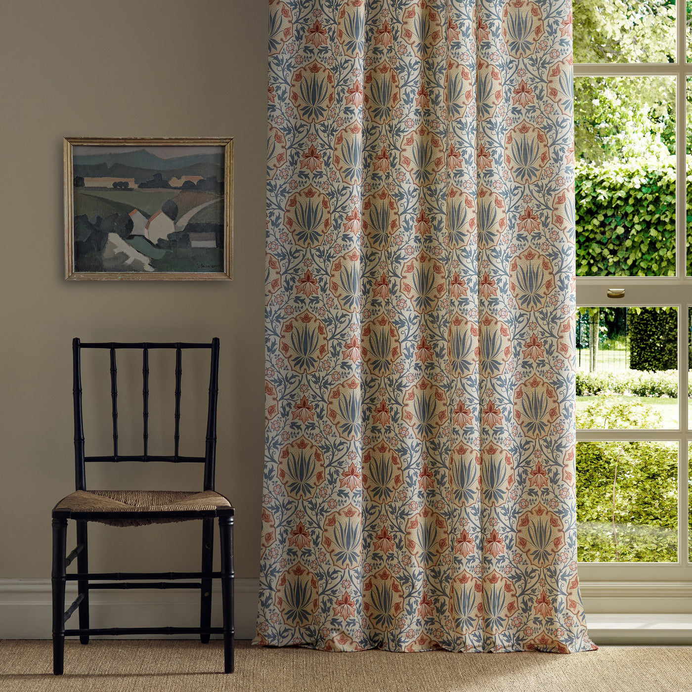 Morris Iris & Rose Indigo/Crimson Roman Blind
