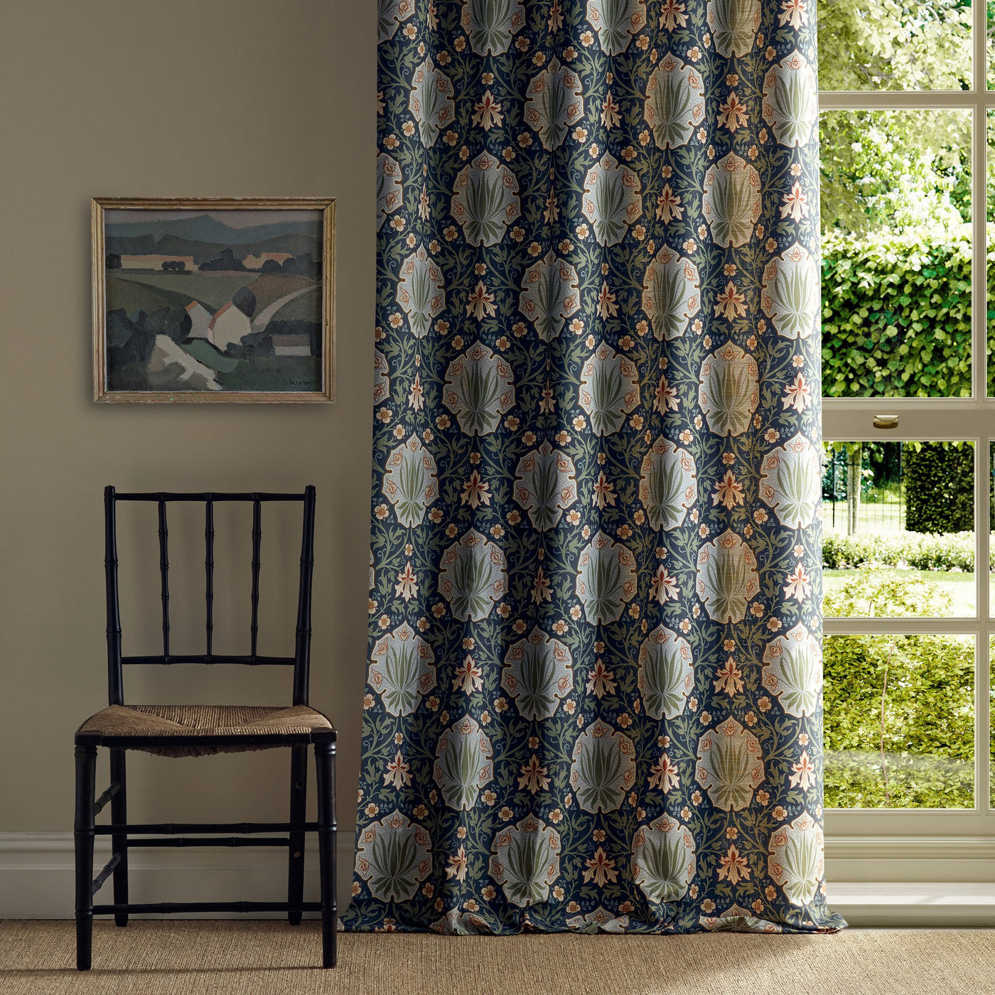 Morris Iris & Rose Indigo/Thyme Fabric By The Metre