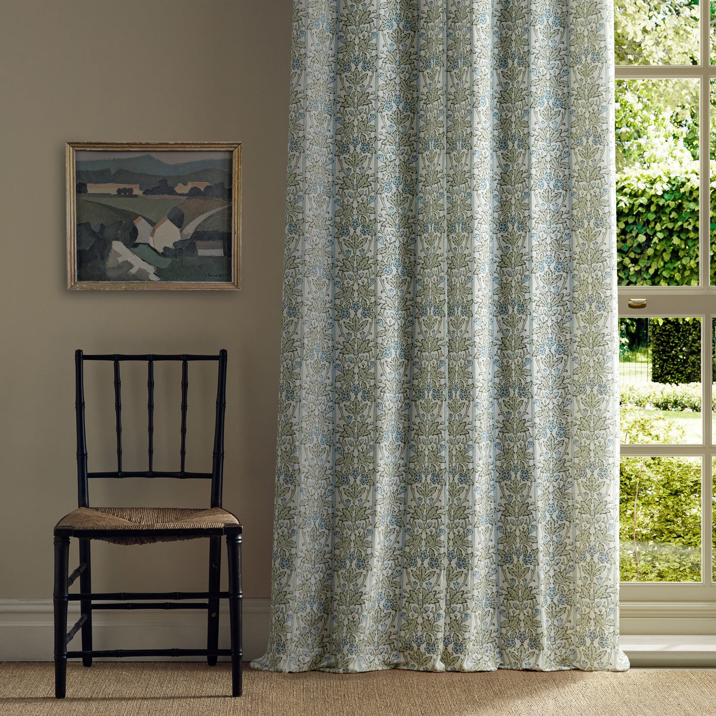 Morris Oak & Blossom Umber/Mineral Blue Fabric By The Metre