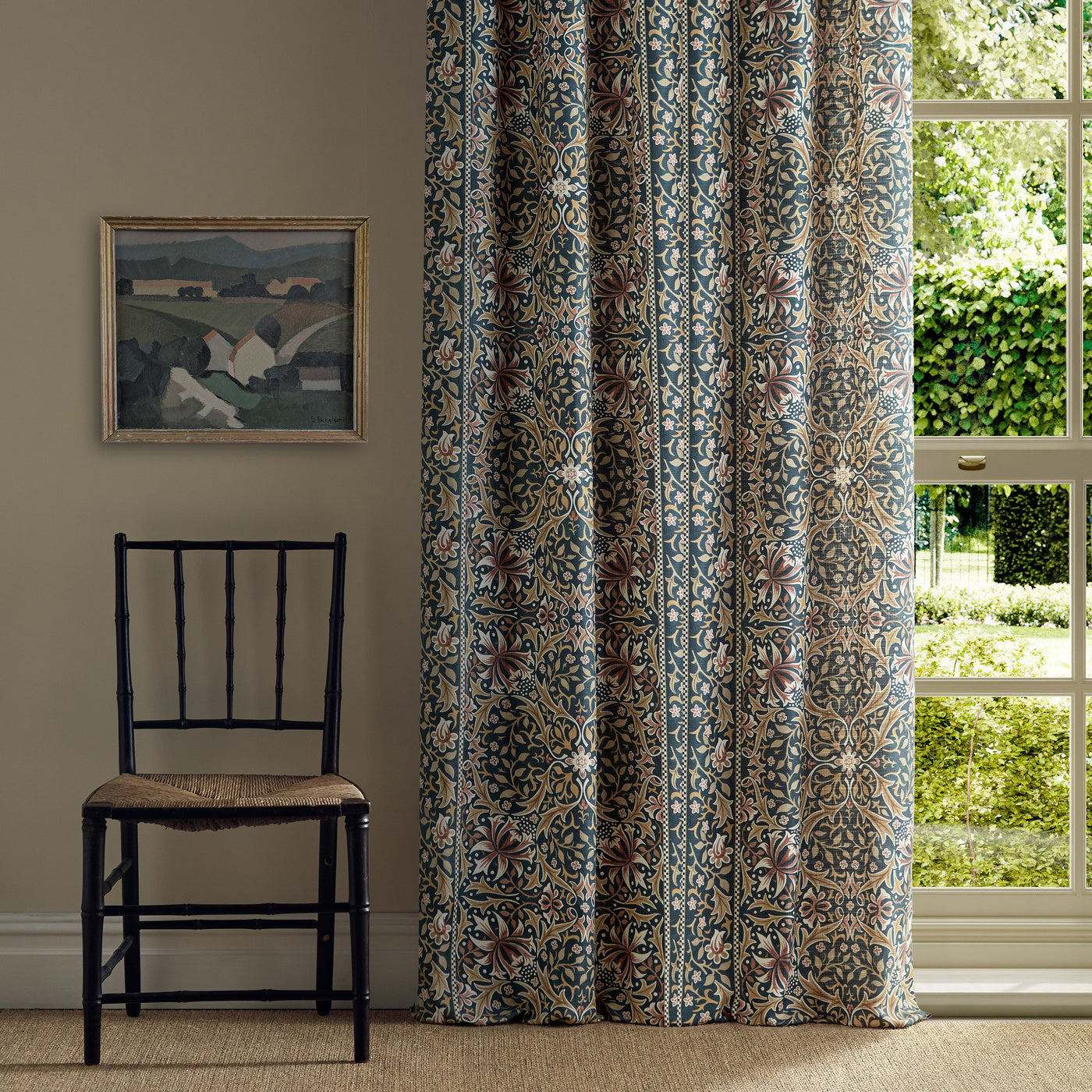 Morris Walthamstow Indigo/Gold Fabric By The Metre