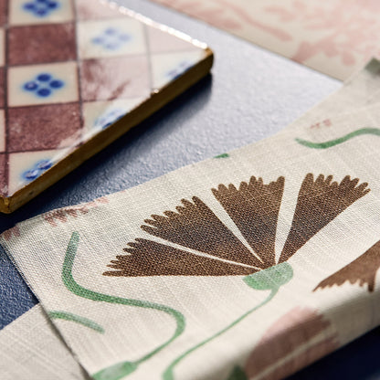 Scion Fringed Poppy Print Dusk Pink/Chestnut Fabric By The Metre