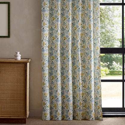 Scion Fringed Poppy Print Honey/Cornflower Fabric By The Metre