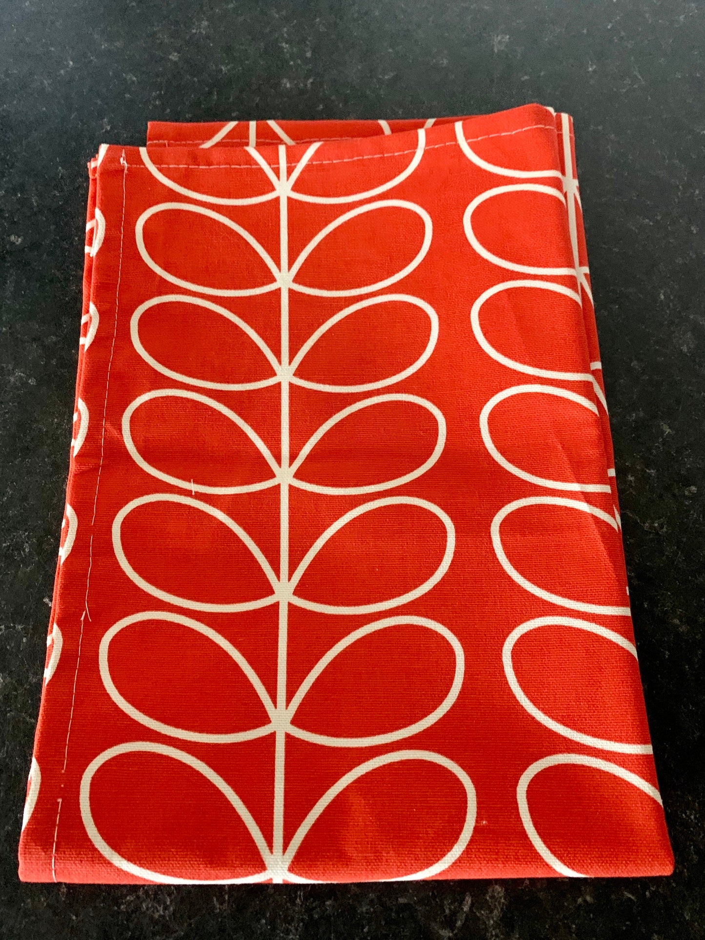 Retro Grey Red Yellow Tea Towels, Orla Kiely Fabric, Set of 3, Singles, Handsewn, Choice of colours Mid Century Scandi Print