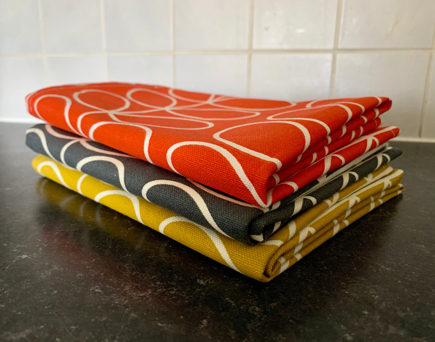 Retro Stem Tea Towels, Set of 3, Singles, Handsewn, Choice of colours Mid Century Scandi Print