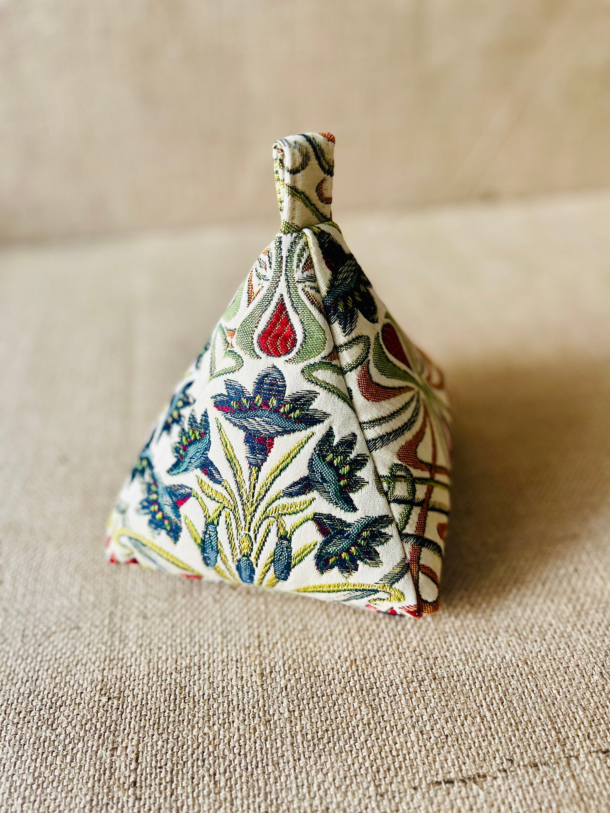 Art Nouveau Embroidered Fabric Door Stop - Weighted Ornament Bohemian Rustic Decor, Pyramid Round