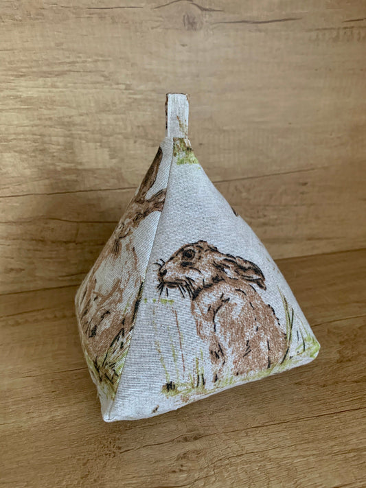 Wild Hare Rabbit Woodland Print Filled Pyramid Door Stop Fabric Weighted