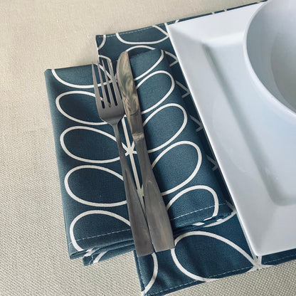 Grey Linear Stem Orla Kiely Fabric Placemats, Retro Napkins, Table Linen, Mid Century Home Decor, Kitchen accessories