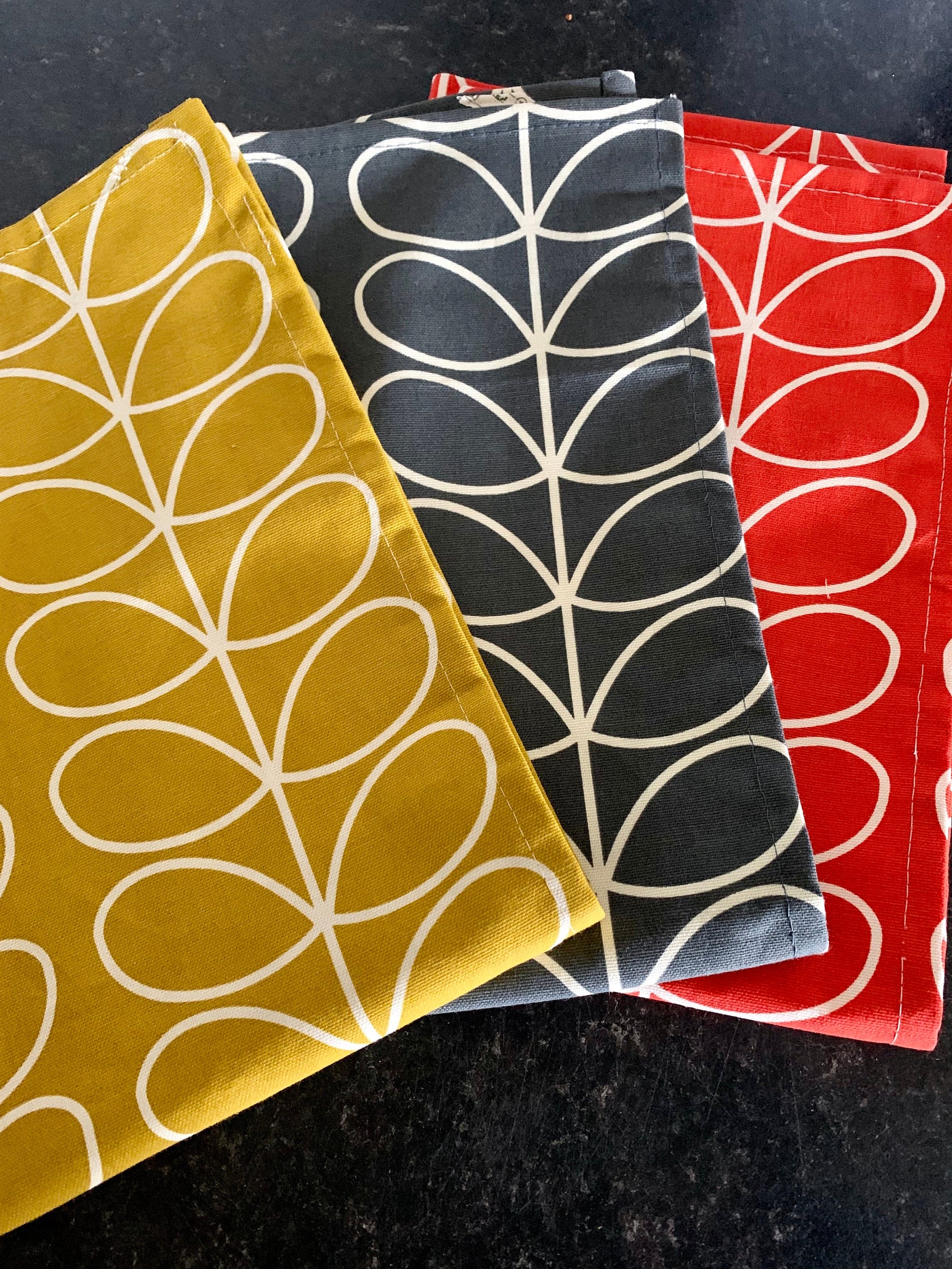 Retro Stem Tea Towels, Set of 3, Singles, Handsewn, Choice of colours Mid Century Scandi Print