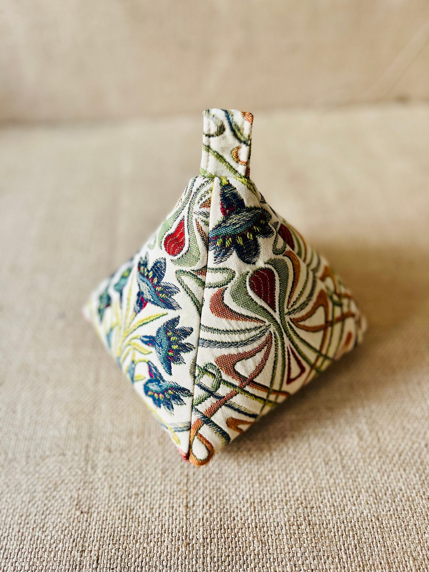 Art Nouveau Embroidered Fabric Door Stop - Weighted Ornament Bohemian Rustic Decor, Pyramid Round