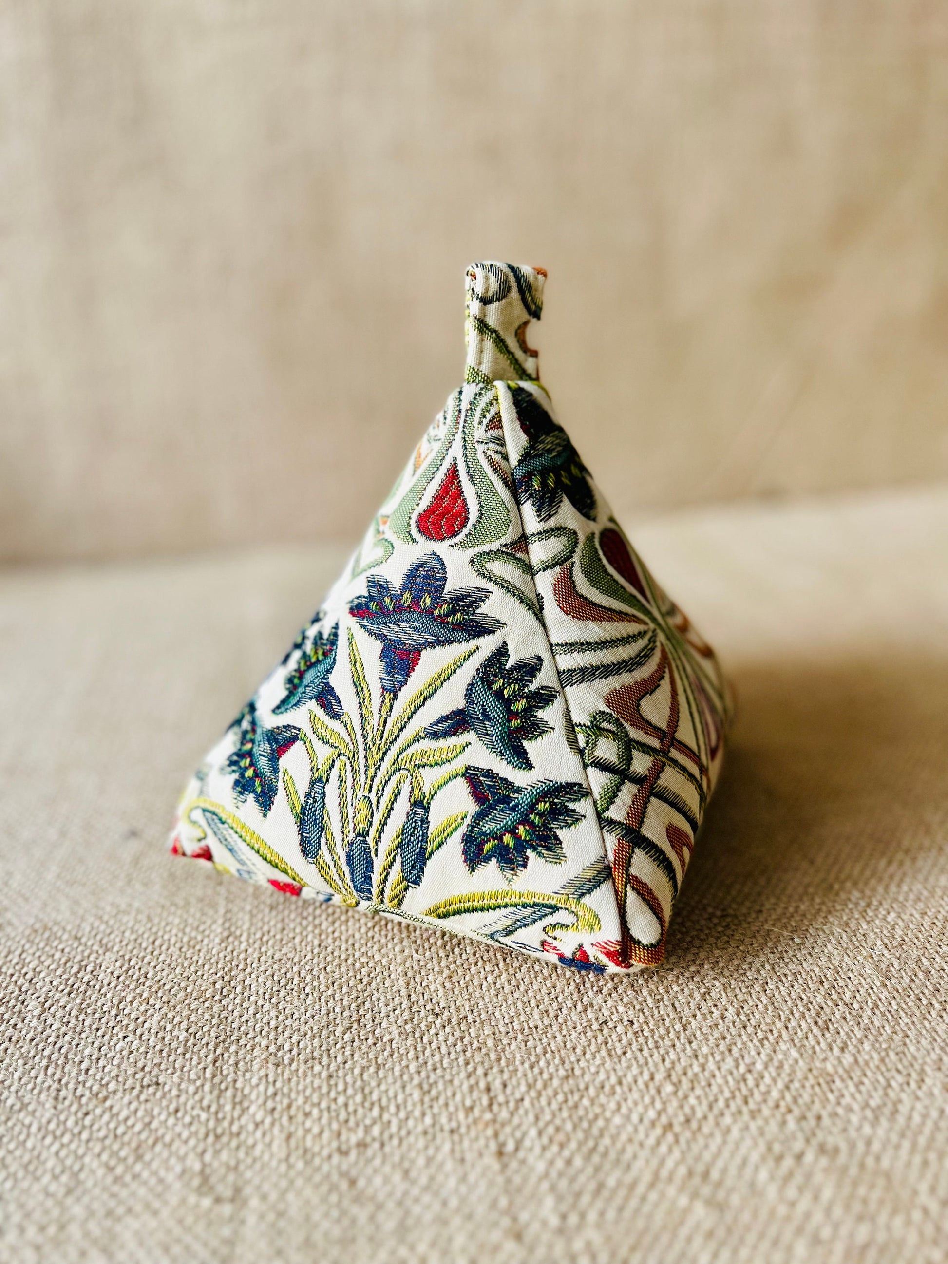 Art Nouveau Embroidered Fabric Door Stop - Weighted Ornament Bohemian Rustic Decor, Pyramid Round