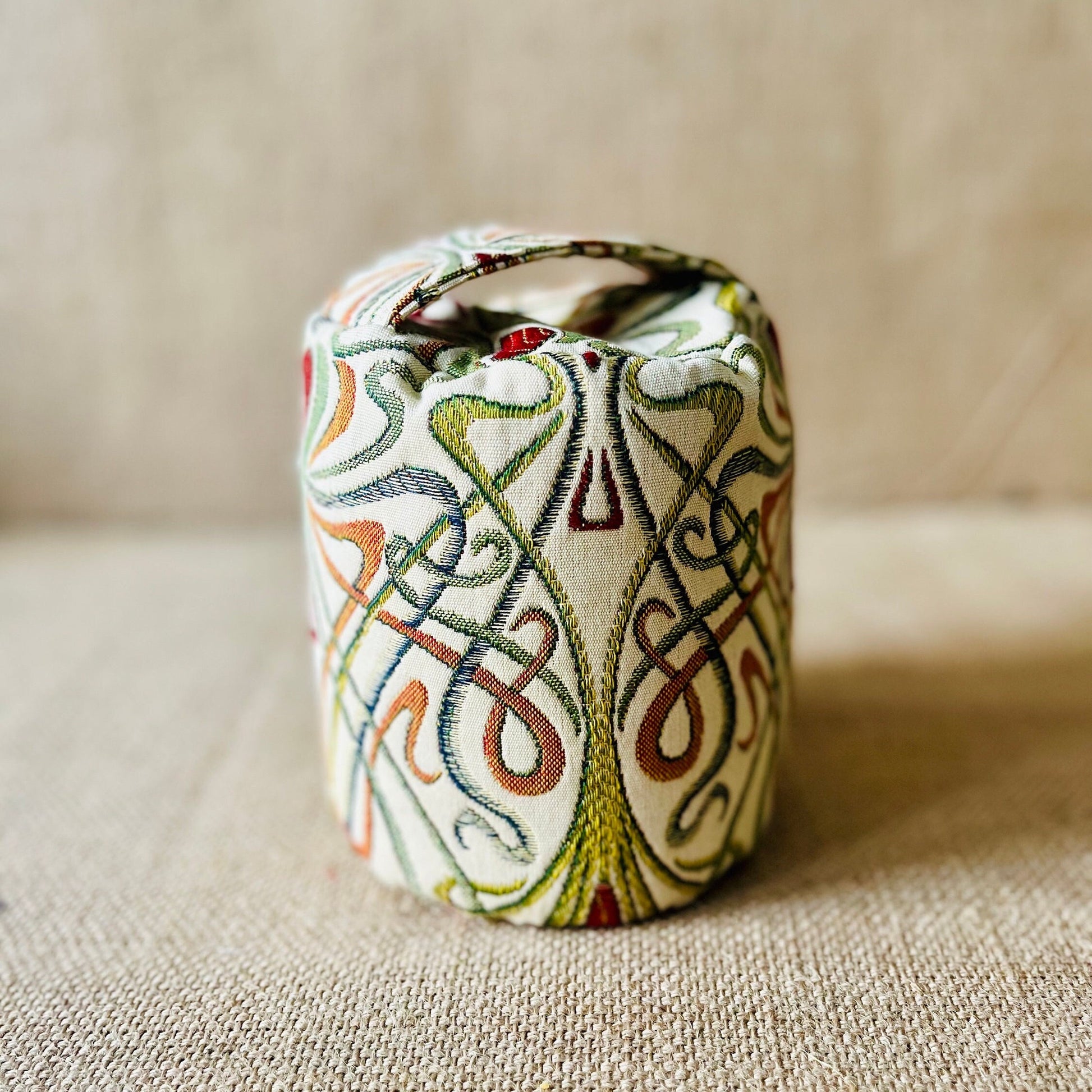 Art Nouveau Embroidered Fabric Door Stop - Weighted Ornament Bohemian Rustic Decor, Pyramid Round