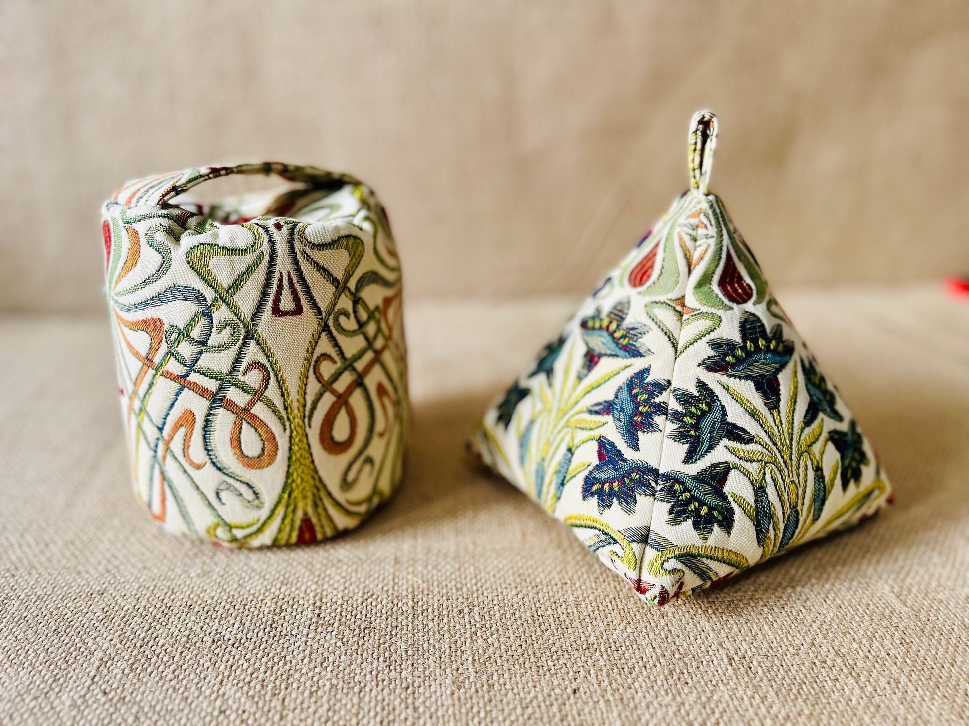 Art Nouveau Embroidered Fabric Door Stop - Weighted Ornament Bohemian Rustic Decor, Pyramid Round