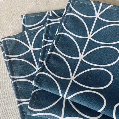 Grey Linear Stem Orla Kiely Fabric Placemats, Retro Napkins, Table Linen, Mid Century Home Decor, Kitchen accessories