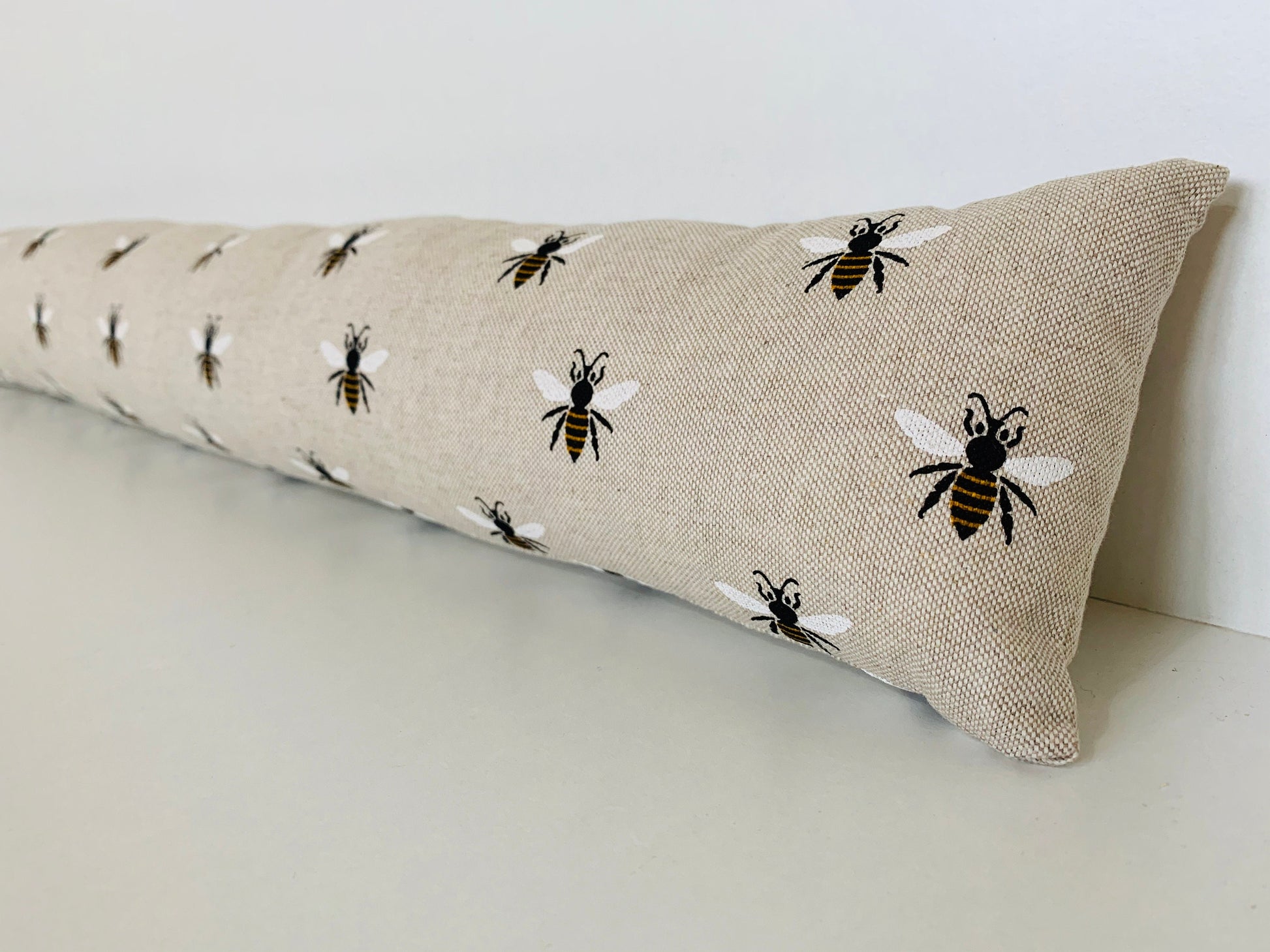 Draught Excluder Bumble Bee Linen ~ Weighted Custom Lengths, Energy Saving , Draft Stopper, Cozy Home decor, Door Sausage