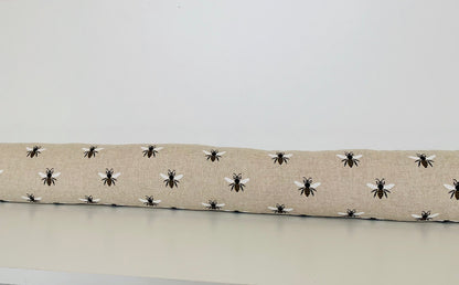 Draught Excluder Bumble Bee Linen ~ Weighted Custom Lengths, Energy Saving , Draft Stopper, Cozy Home decor, Door Sausage