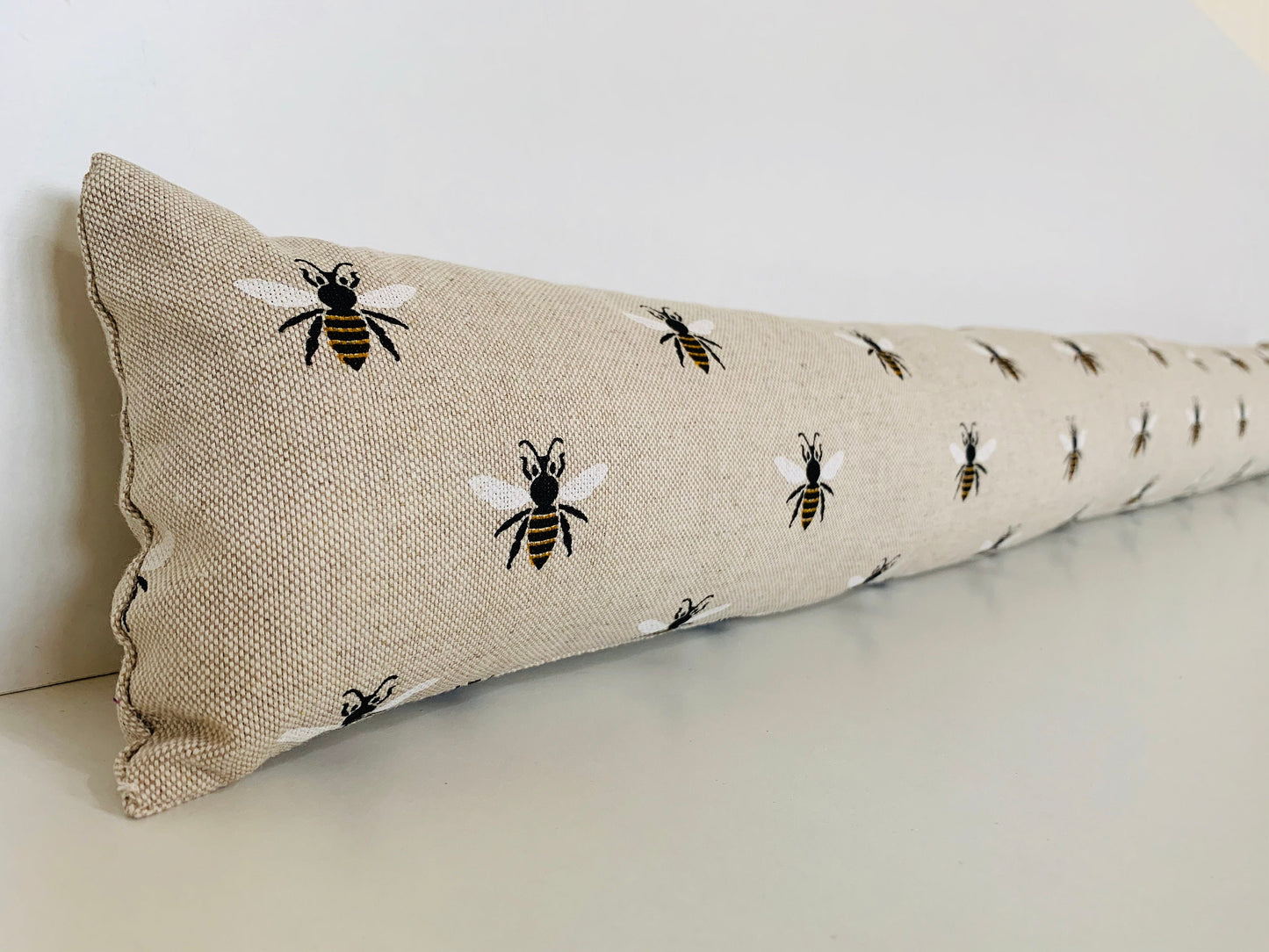 Draught Excluder Bumble Bee Linen ~ Weighted Custom Lengths, Energy Saving , Draft Stopper, Cozy Home decor, Door Sausage