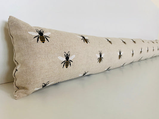 Draught Excluder Bumble Bee Linen ~ Weighted Custom Lengths, Energy Saving , Draft Stopper, Cozy Home decor, Door Sausage