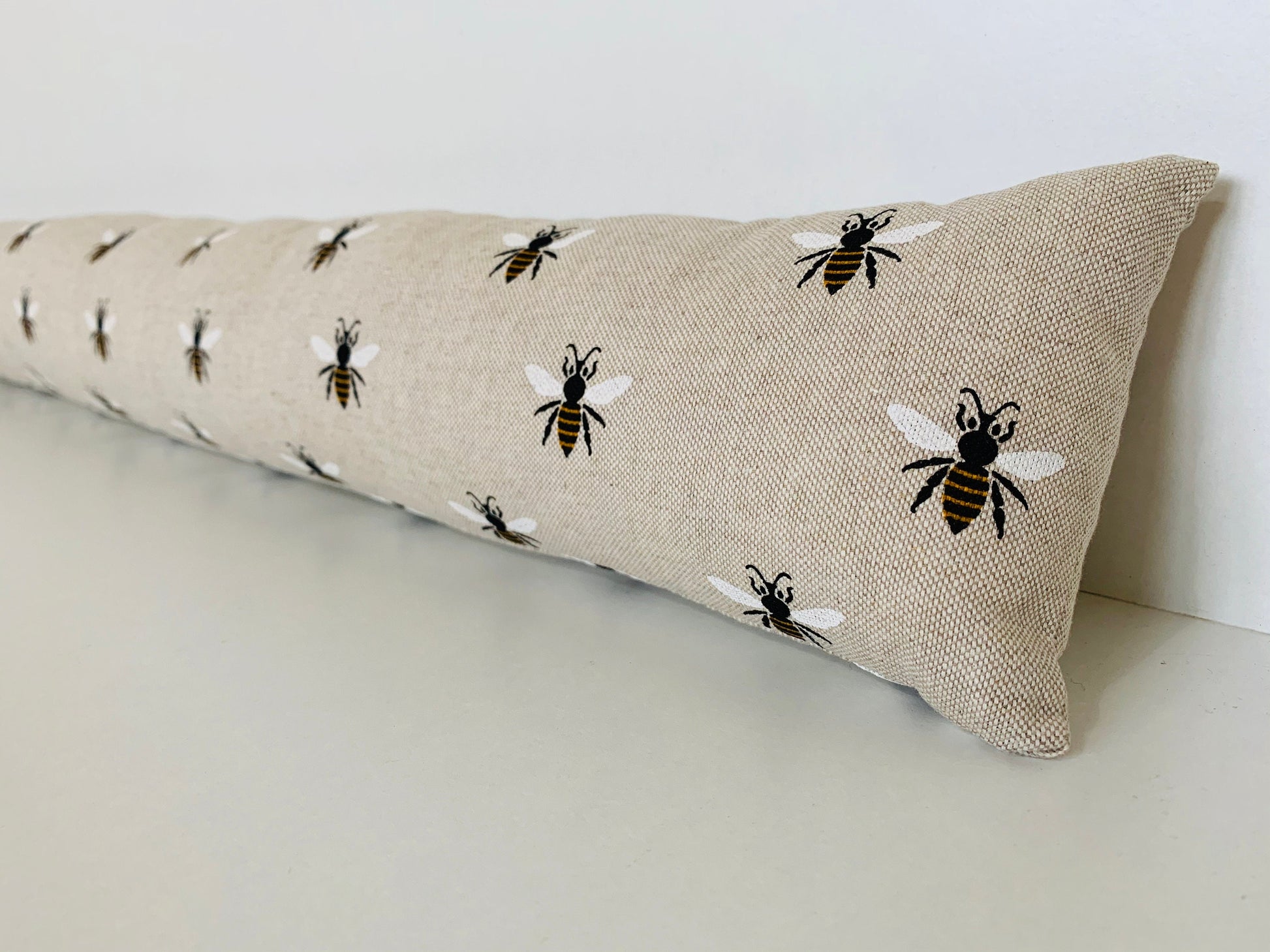 Draught Excluder Bumble Bee Linen ~ Weighted Custom Lengths, Energy Saving , Draft Stopper, Cozy Home decor, Door Sausage