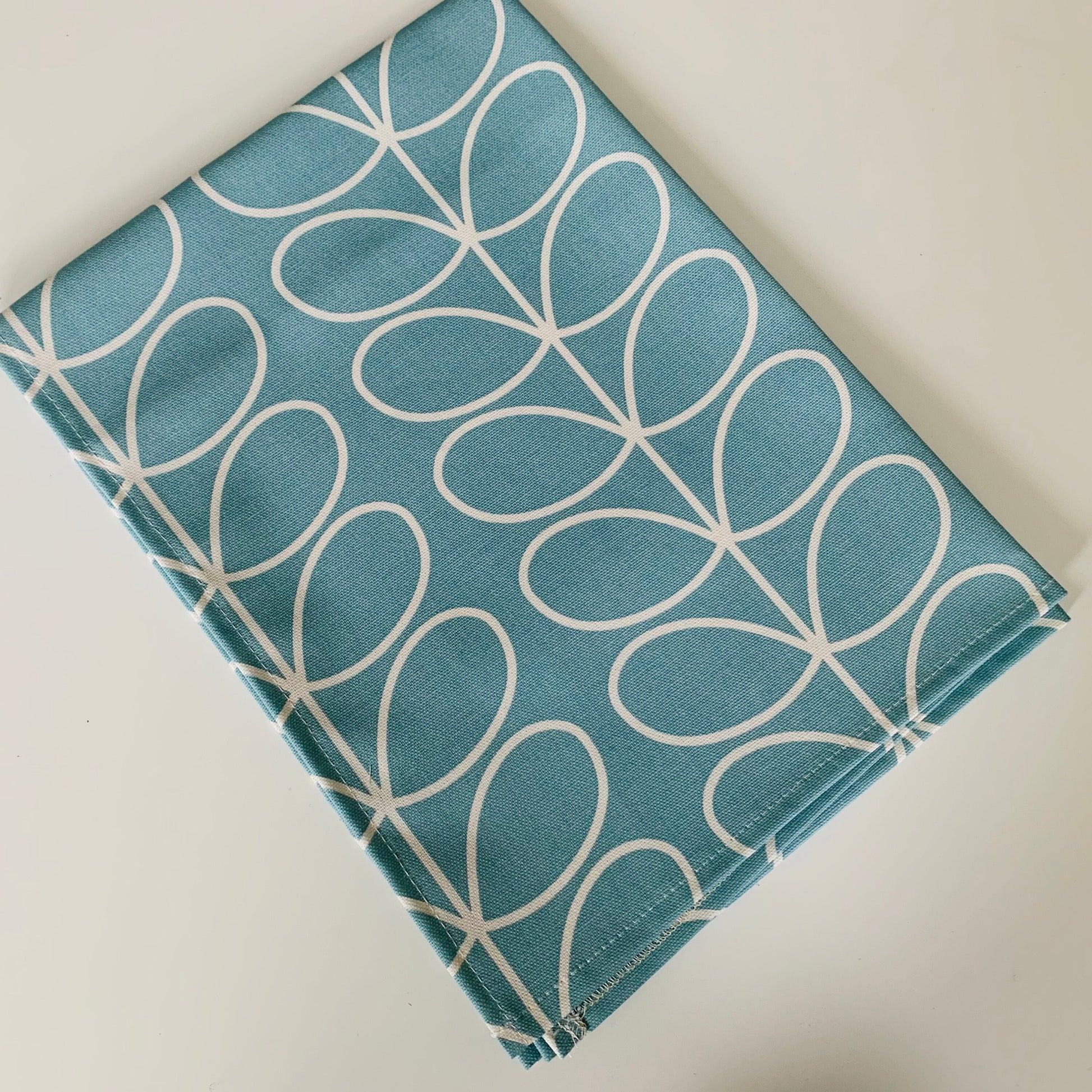 Retro Pale Blue Stem Tea Towels, Orla Kiely Fabric, Set of 3, Singles, Handsewn