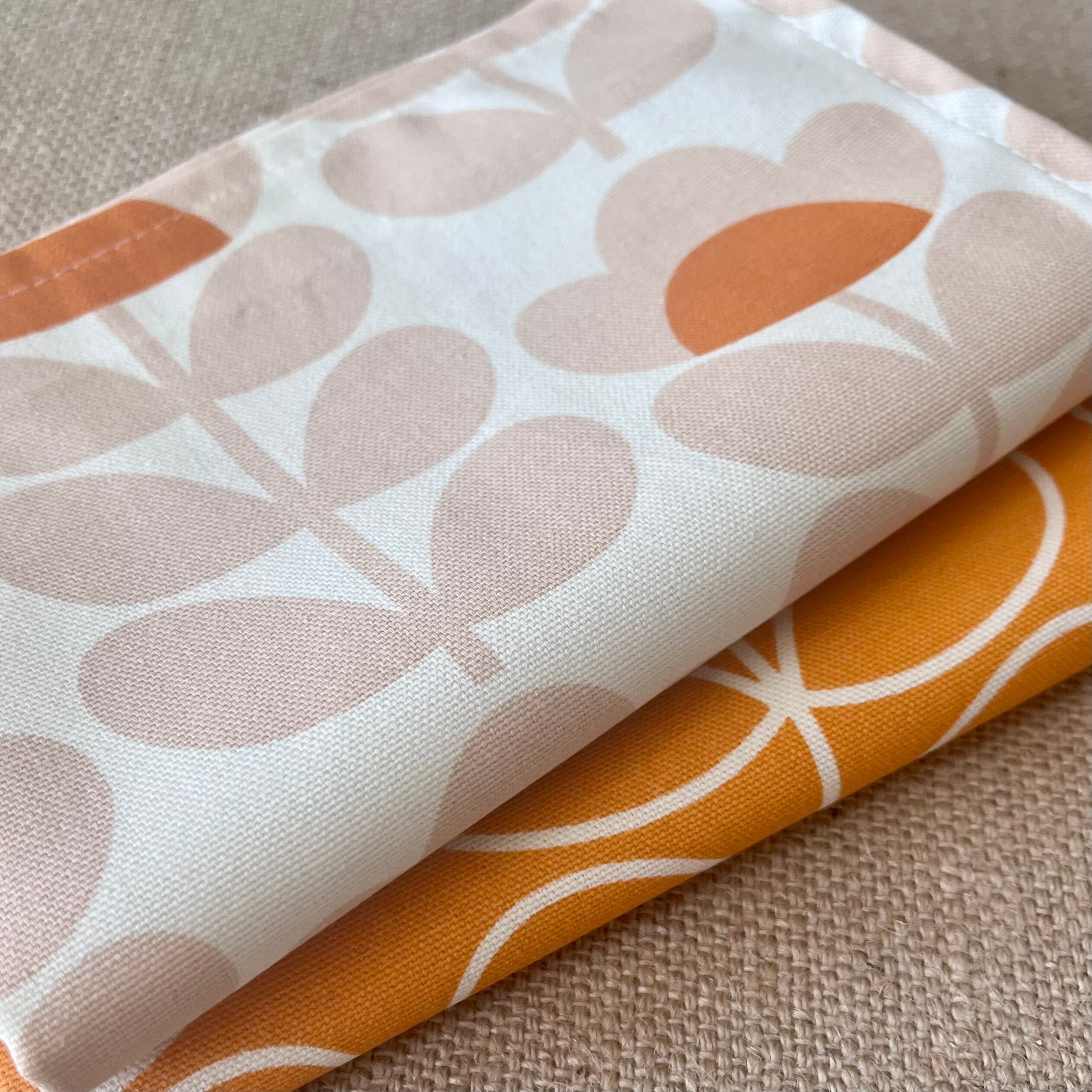 Retro Orange Tea Towels Pair, Modern Kitchen Decor, Handsewn Mid Century Orla Kiely Scandi Print