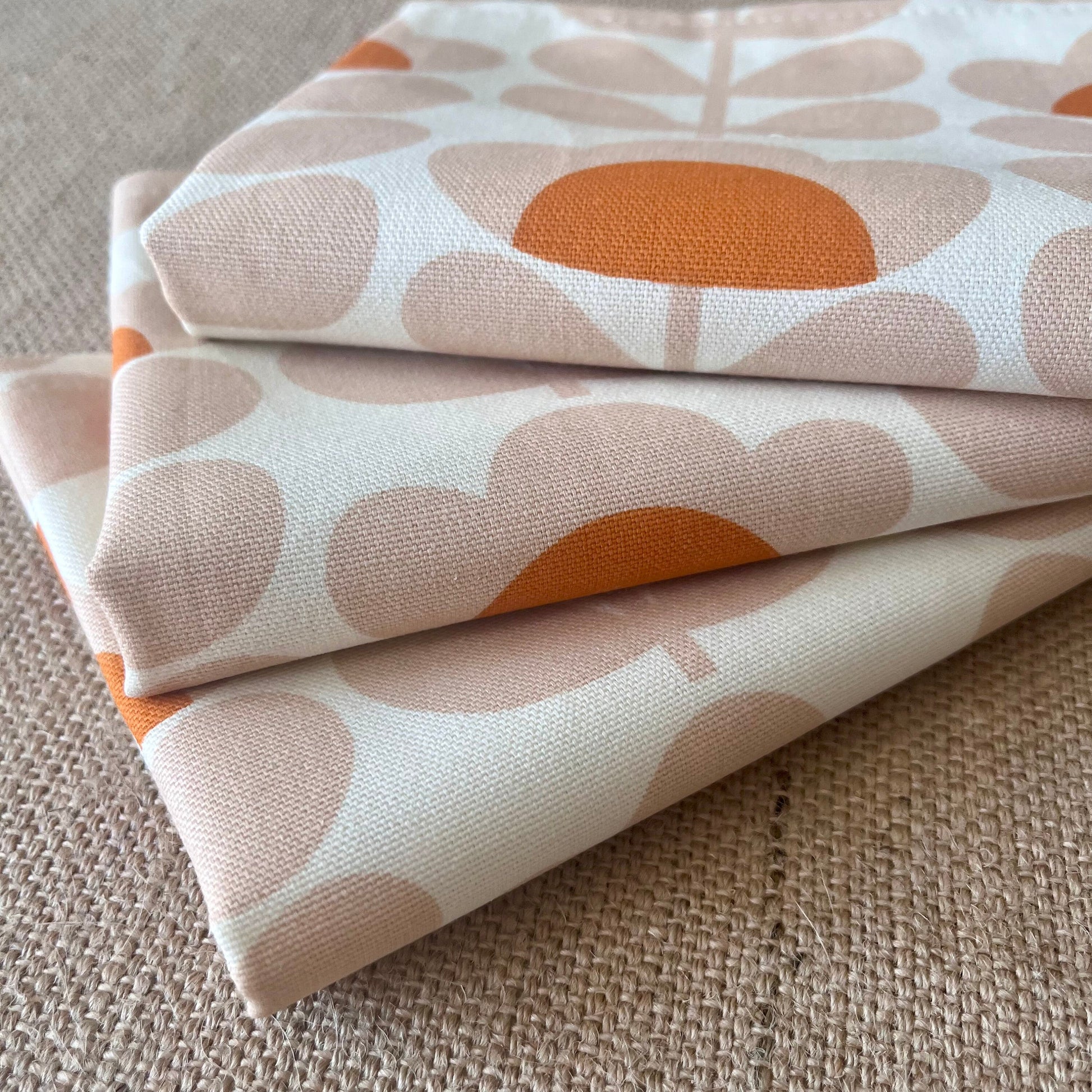 Retro Orange Tea Towels Pair, Modern Kitchen Decor, Handsewn Mid Century Orla Kiely Scandi Print