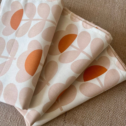 Retro Orange Tea Towels Pair, Modern Kitchen Decor, Handsewn Mid Century Orla Kiely Scandi Print