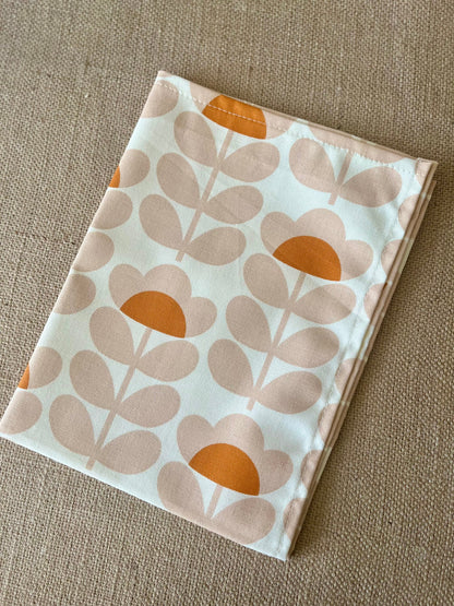 Retro Orange Tea Towels Pair, Modern Kitchen Decor, Handsewn Mid Century Orla Kiely Scandi Print