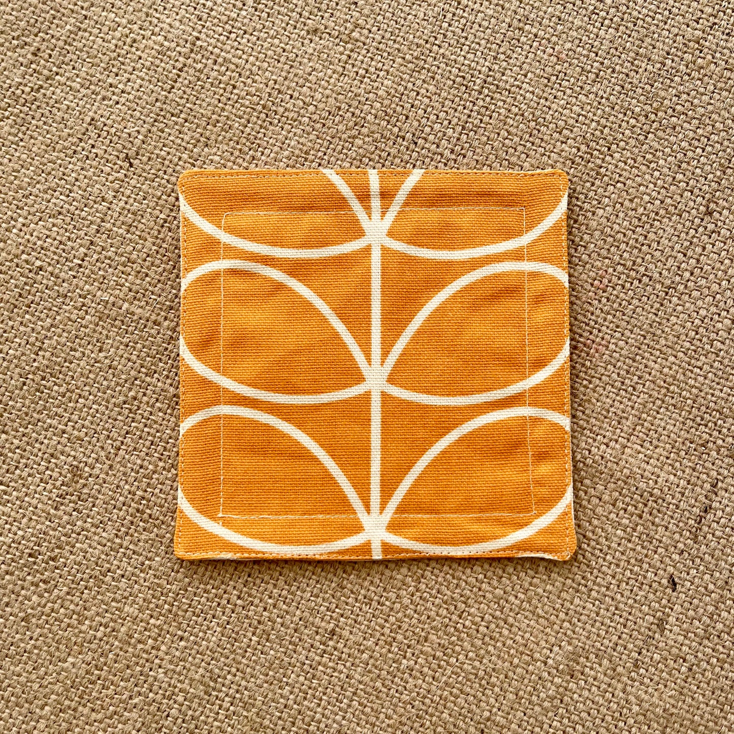 Retro Orange Orla Kiely Fabric Coasters x 2 - Papaya Stem & Sweet Pea, Set of Double-Sided Cotton Drinks Mat Mid Century Scandi Print