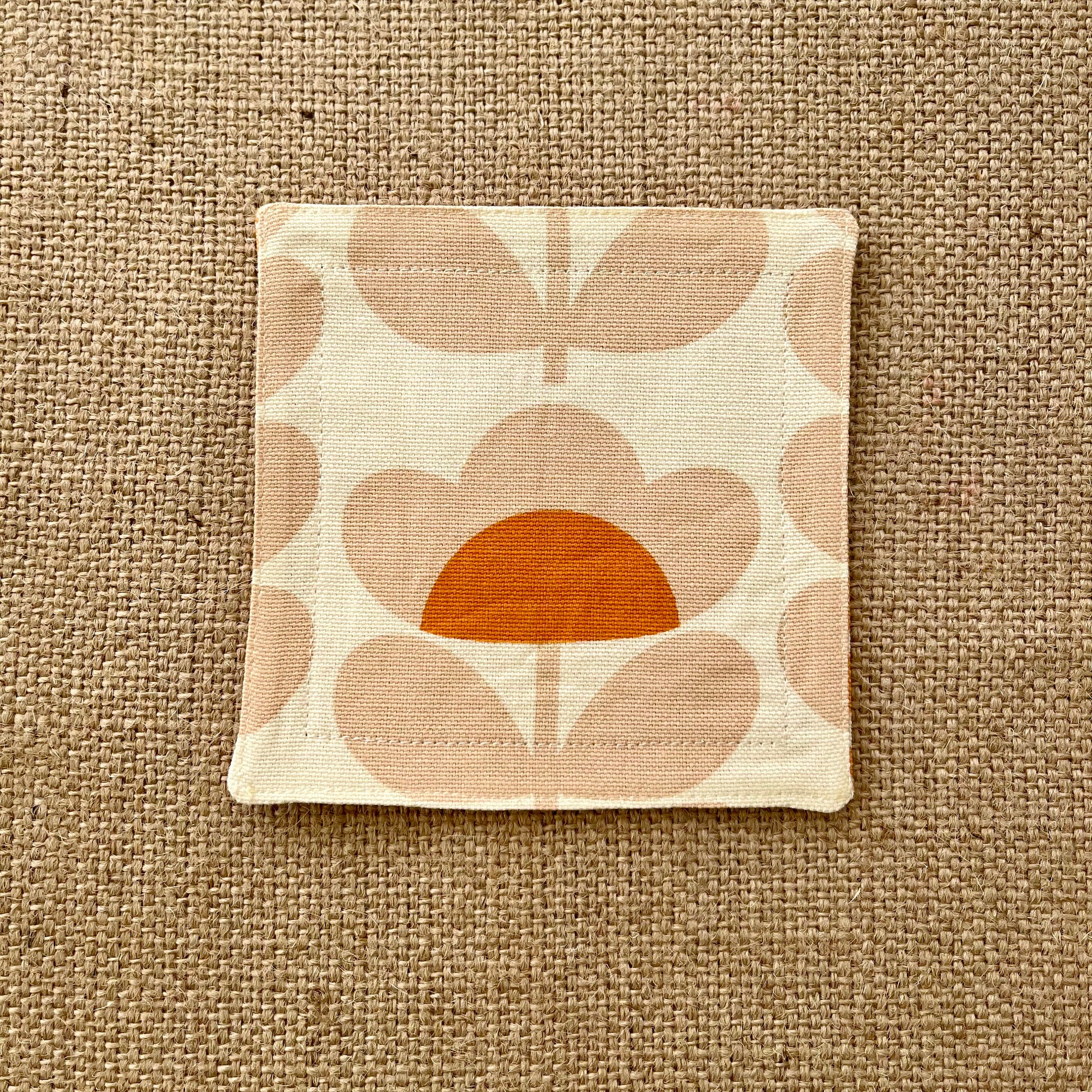 Retro Orange Orla Kiely Fabric Coasters x 2 - Papaya Stem & Sweet Pea, Set of Double-Sided Cotton Drinks Mat Mid Century Scandi Print
