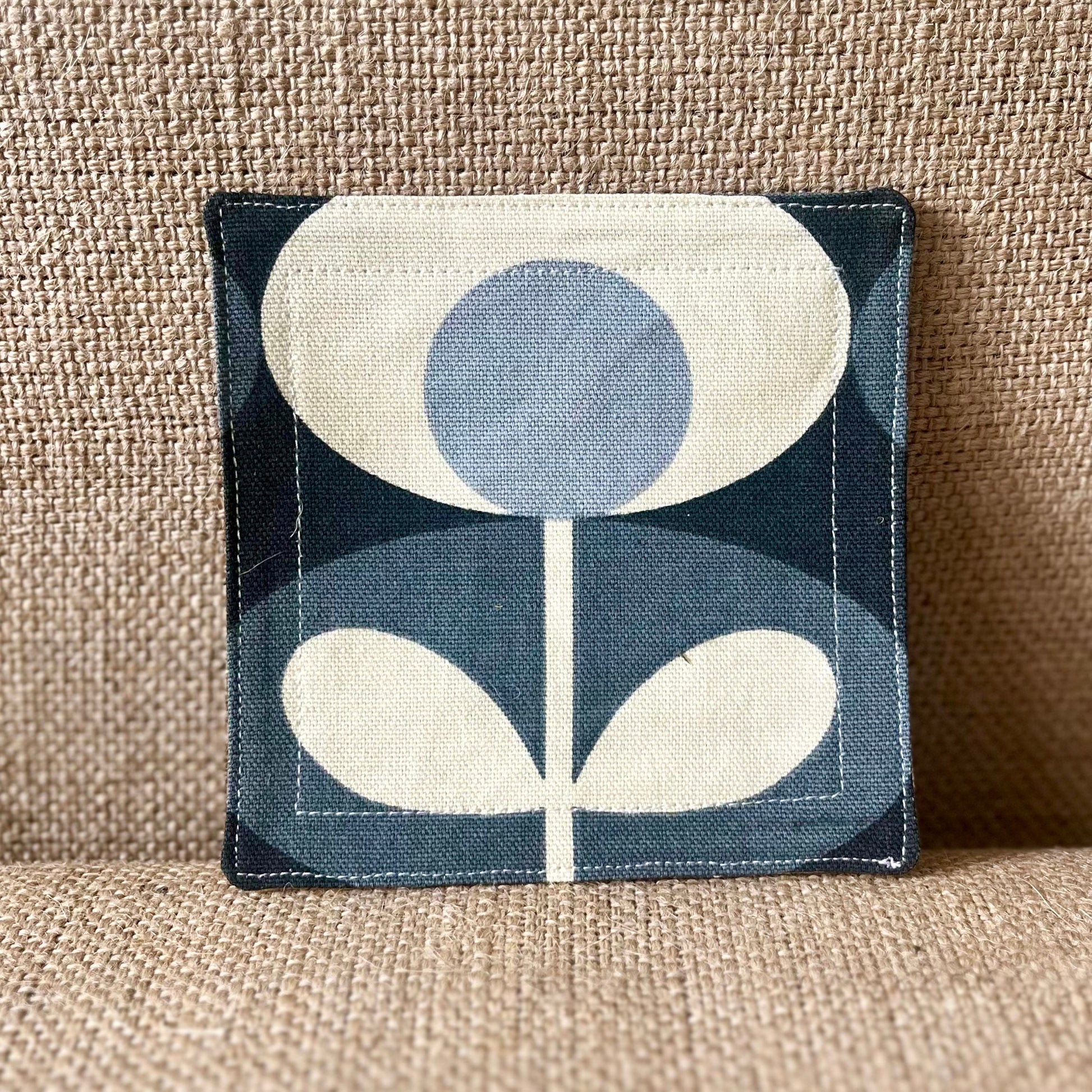 Orla Kiely Grey Oval and Grey Stem Print Fabric Coasters Double Sided Set of 2. Mid Century Modern Retro Print