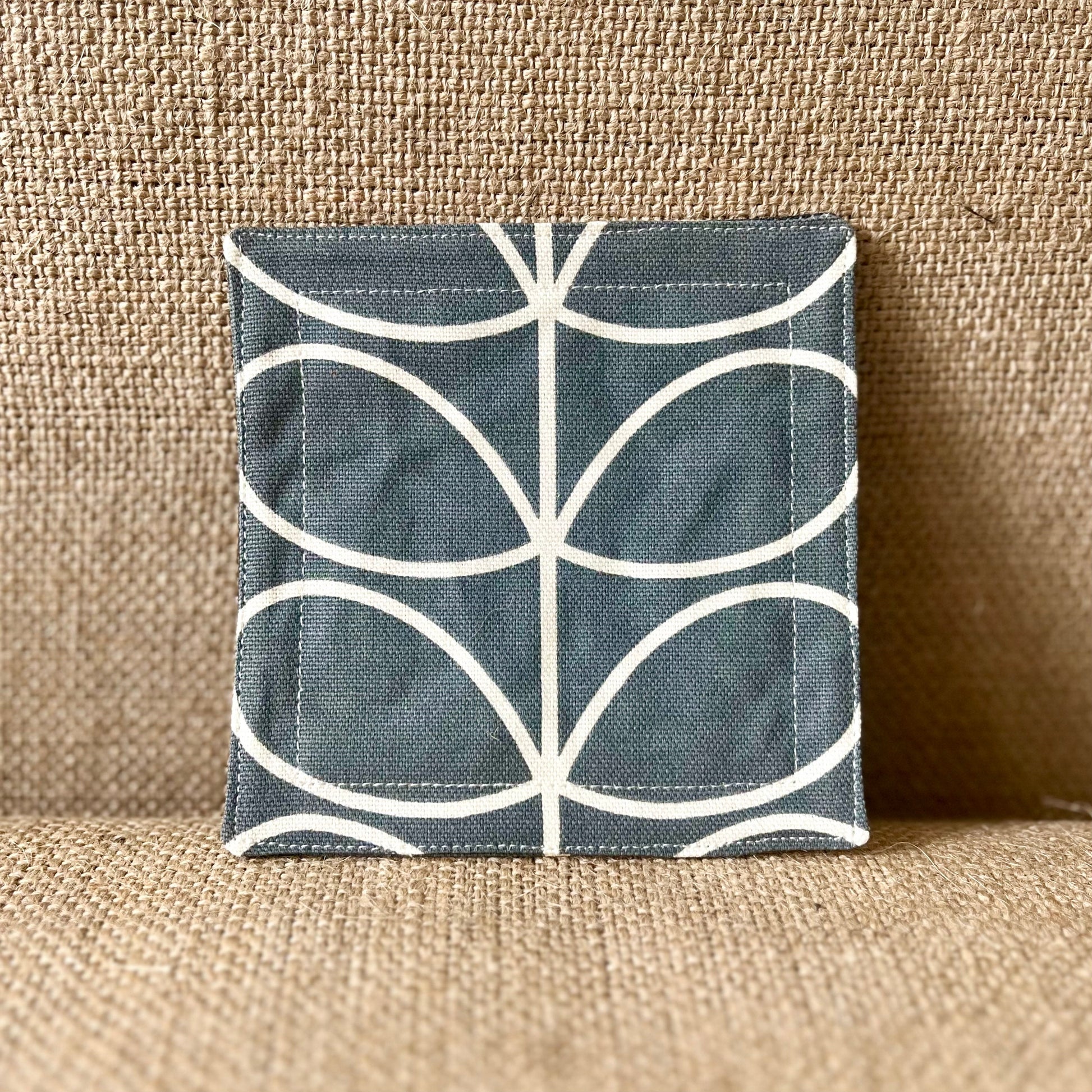 Orla Kiely Grey Oval and Grey Stem Print Fabric Coasters Double Sided Set of 2. Mid Century Modern Retro Print