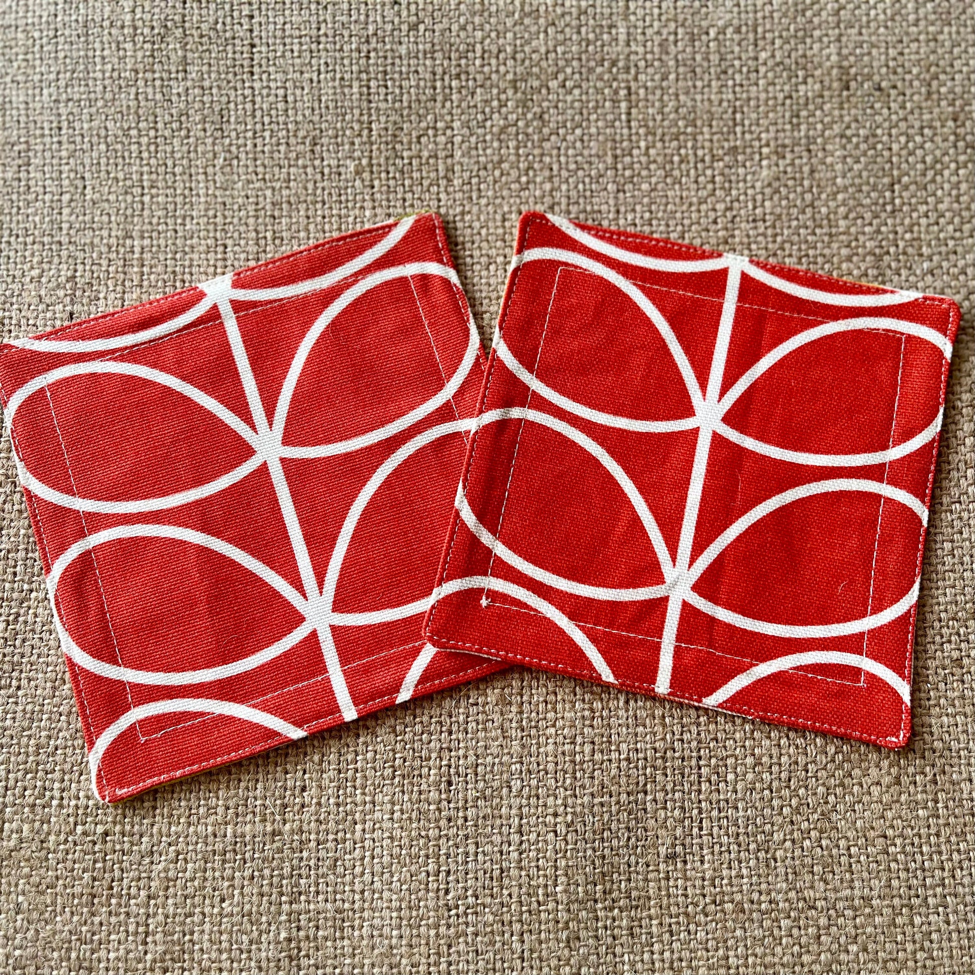 Orla Kiely Grey Oval and Grey Stem Print Fabric Coasters Double Sided Set of 2. Mid Century Modern Retro Print