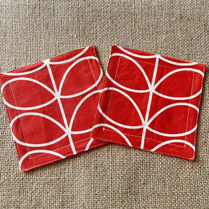 Orla Kiely Grey Oval and Grey Stem Print Fabric Coasters Double Sided Set of 2. Mid Century Modern Retro Print