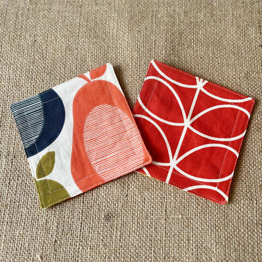 Orla Kiely Grey Oval and Grey Stem Print Fabric Coasters Double Sided Set of 2. Mid Century Modern Retro Print