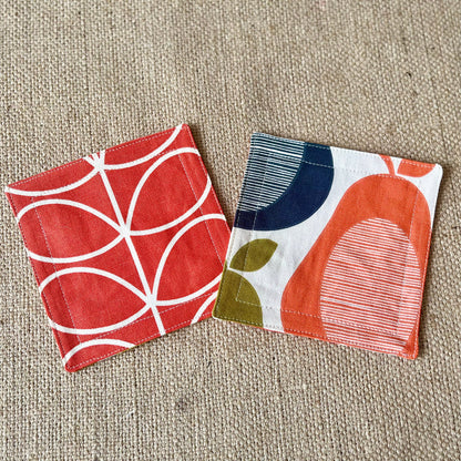 Orla Kiely Grey Oval and Grey Stem Print Fabric Coasters Double Sided Set of 2. Mid Century Modern Retro Print