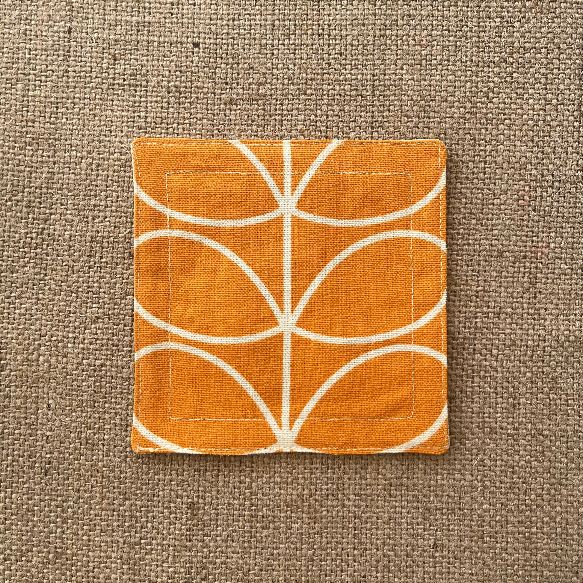 Retro Orange Orla Kiely Fabric Coasters x 2 - Papaya Stem & Sweet Pea, Set of Double-Sided Cotton Drinks Mat Mid Century Scandi Print