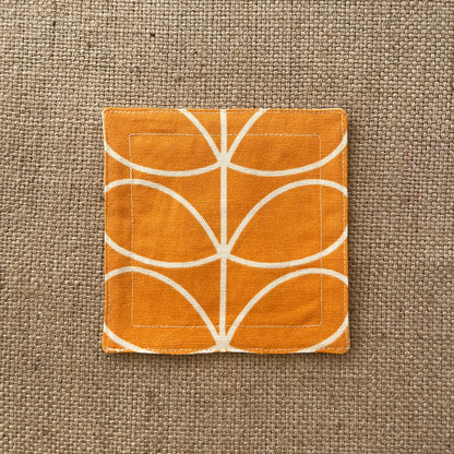 Retro Orange Orla Kiely Fabric Coasters x 2 - Papaya Stem & Sweet Pea, Set of Double-Sided Cotton Drinks Mat Mid Century Scandi Print