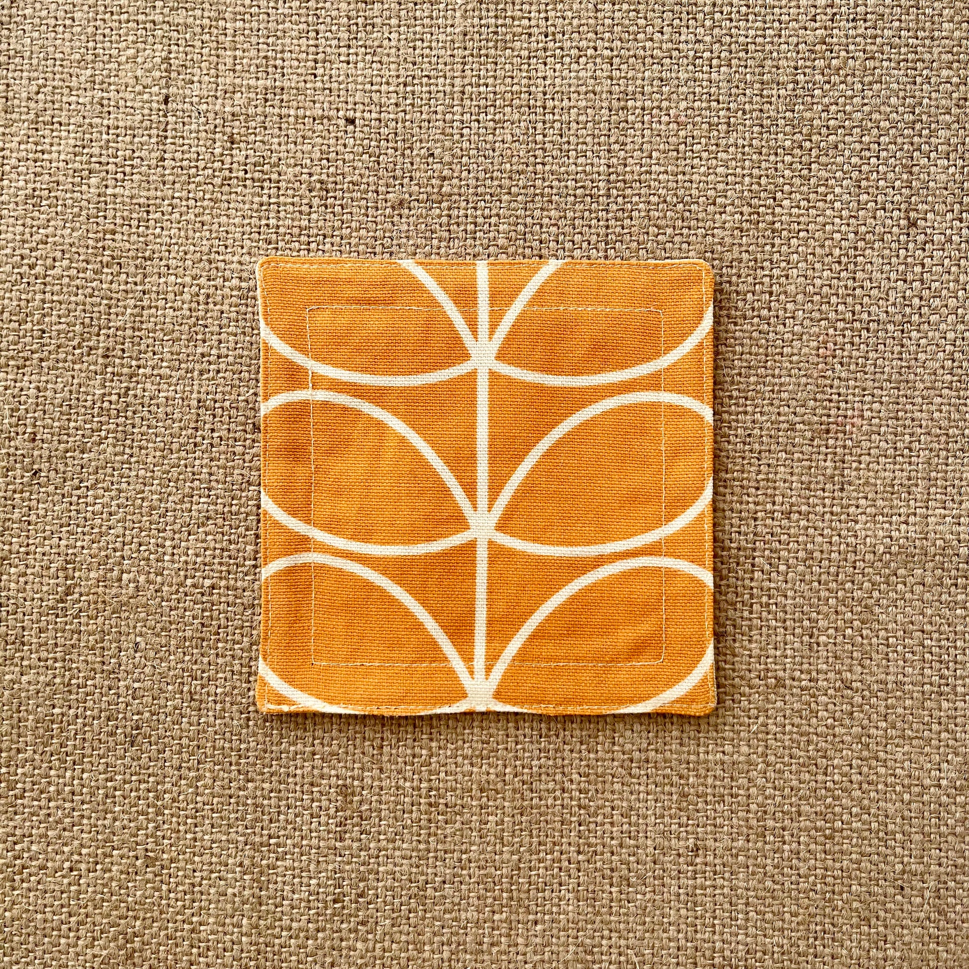 Retro Orange Orla Kiely Fabric Coasters x 2 - Papaya Stem & Sweet Pea, Set of Double-Sided Cotton Drinks Mat Mid Century Scandi Print
